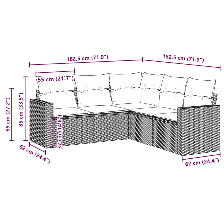 Salon de jardin avec coussins 5 pcs marron résine tressée - 3