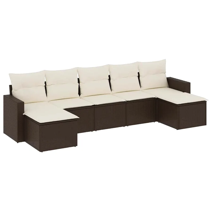 Salon de jardin avec coussins 7 pcs marron résine tressée - 2