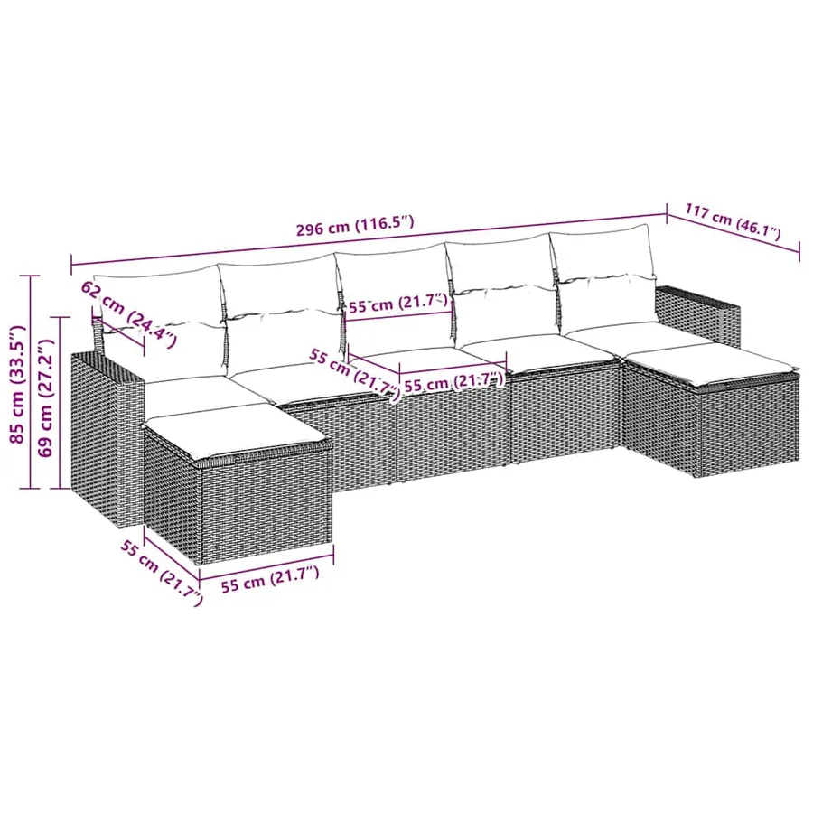 Salon de jardin avec coussins 7 pcs marron résine tressée - 3