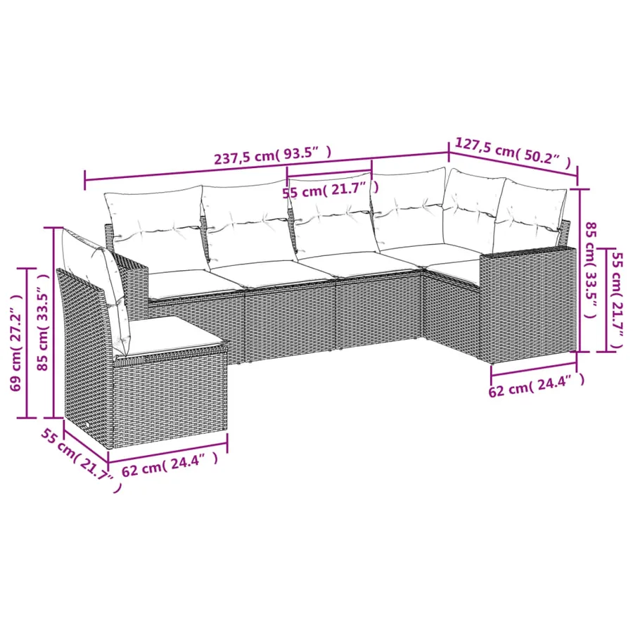 Salon de jardin avec coussins 6 pcs marron résine tressée - 3