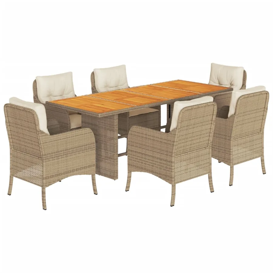 Ensemble à manger de jardin et coussins 7 pcs beige poly rotin - 2