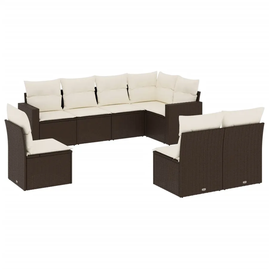 Salon de jardin 8 pcs avec coussins marron résine tressée - 2