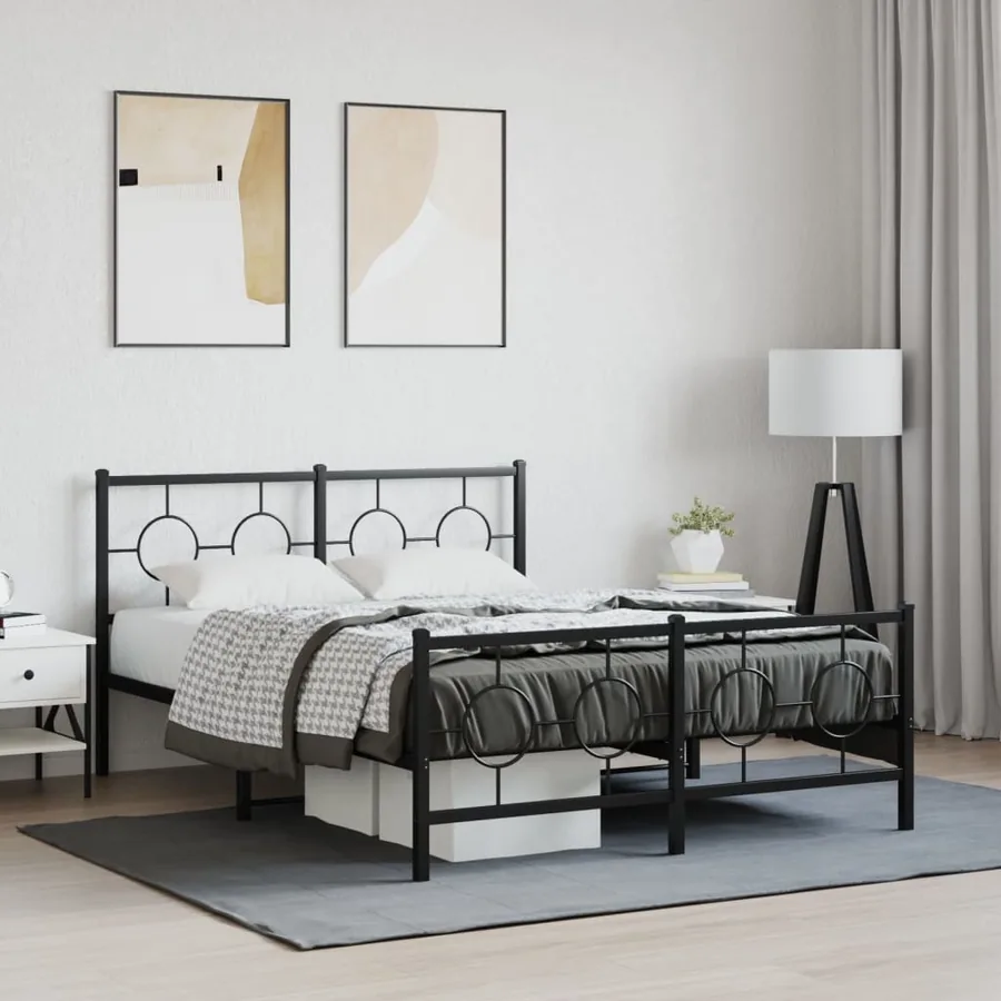 Cadre de lit métal sans matelas avec pied de lit noir 140x200cm
