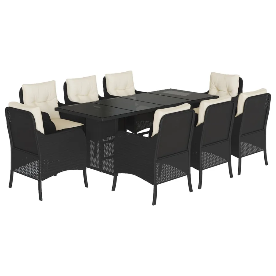 Ensemble à manger de jardin 9pcs coussins noir résine tressée - 2
