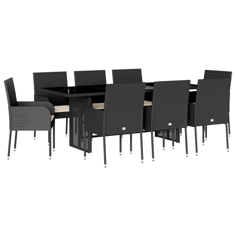 Ensemble à manger de jardin 9pcs coussins noir résine tressée - 2