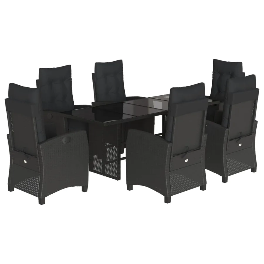 Ensemble à manger de jardin coussins 7pcs Noir Résine tressée - 2