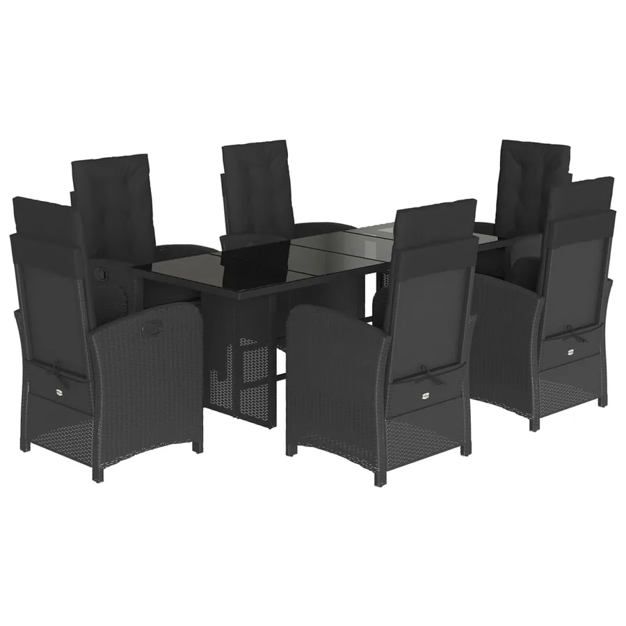 Ensemble à manger de jardin coussins 7pcs Noir Résine tressée - 2