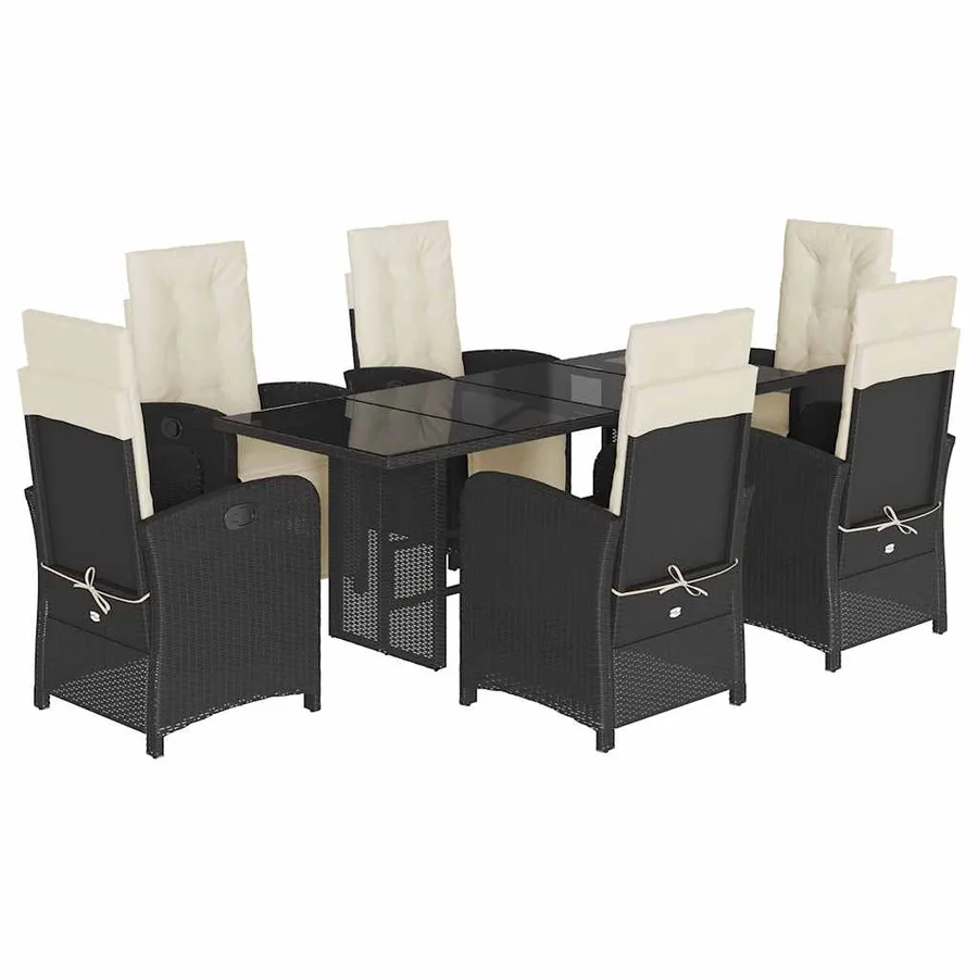 Ensemble à manger de jardin coussins 7pcs Noir Résine tressée - 2
