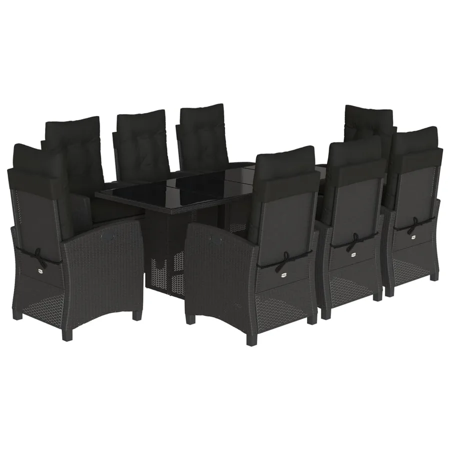 Ensemble à manger de jardin 9pcs coussins noir résine tressée - 2