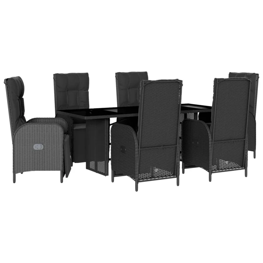 Ensemble à manger de jardin coussins 7pcs Noir Résine tressée - 2