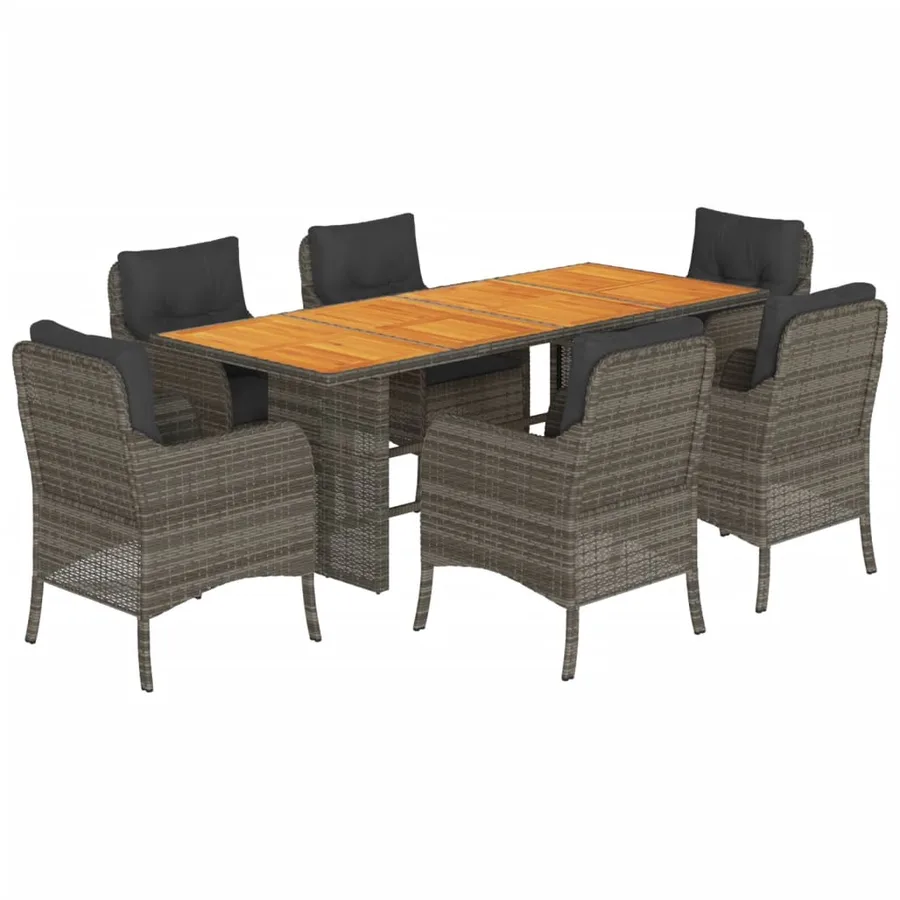 Ensemble à manger de jardin et coussins 7 pcs gris rotin - 2