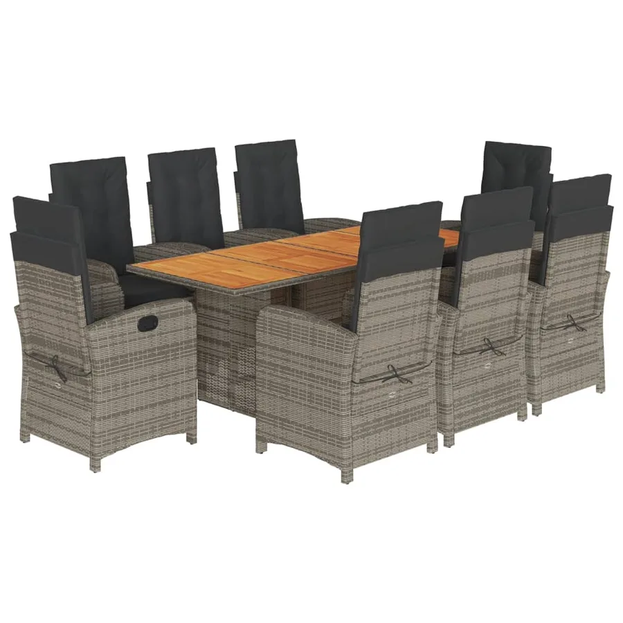 Ensemble à manger de jardin 9 pcs coussins gris résine tressée - 2