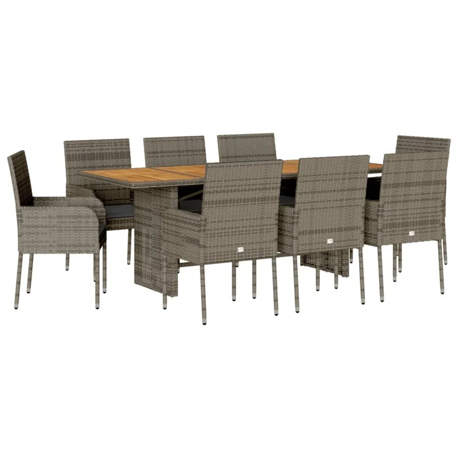 Ensemble à manger de jardin 9 pcs coussins gris résine tressée - 2