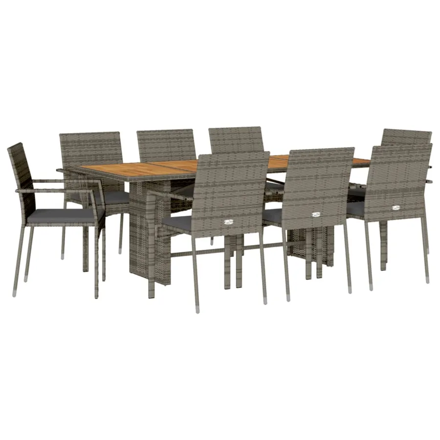 Ensemble à manger de jardin 9 pcs coussins gris résine tressée - 2