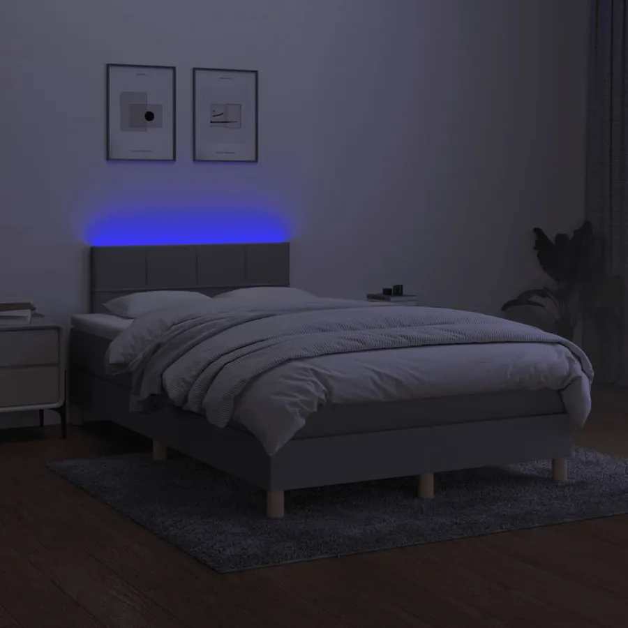 Sommier à lattes de lit matelas LED gris clair 120x190 cm tissu - 4