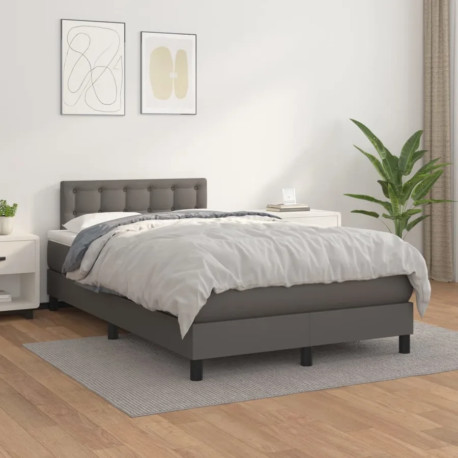 Sommier à lattes de lit avec matelas gris 120x190 cm similicuir - 3