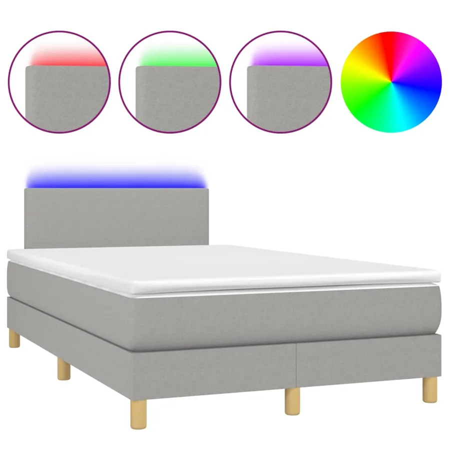 Sommier à lattes de lit matelas LED gris clair 120x190 cm tissu - 2