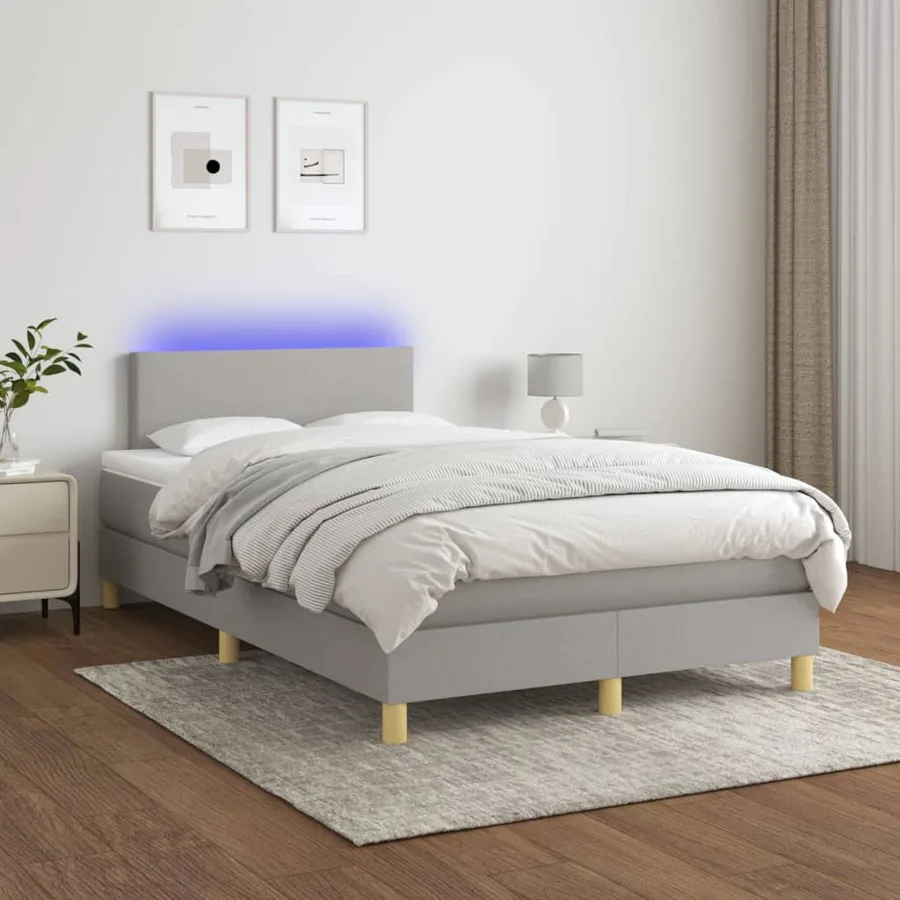 Sommier à lattes de lit matelas LED gris clair 120x190 cm tissu - 5