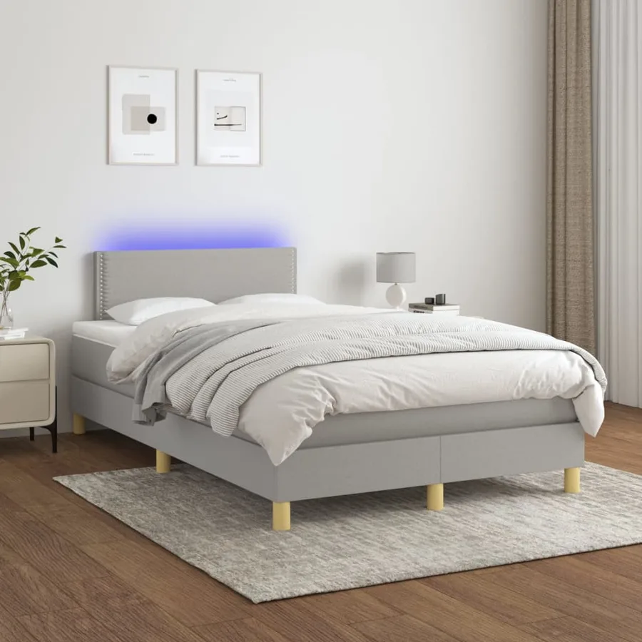 Sommier à lattes de lit matelas LED gris clair 120x190 cm tissu - 5