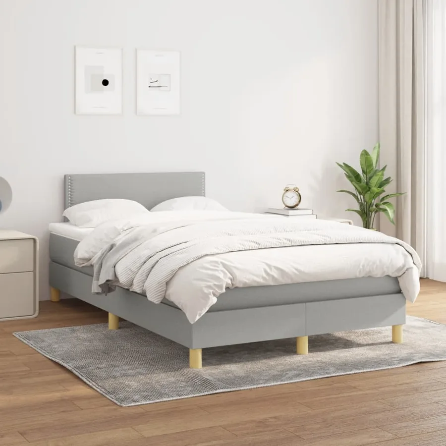 Sommier à lattes de lit et matelas gris clair 120x190 cm tissu - 3
