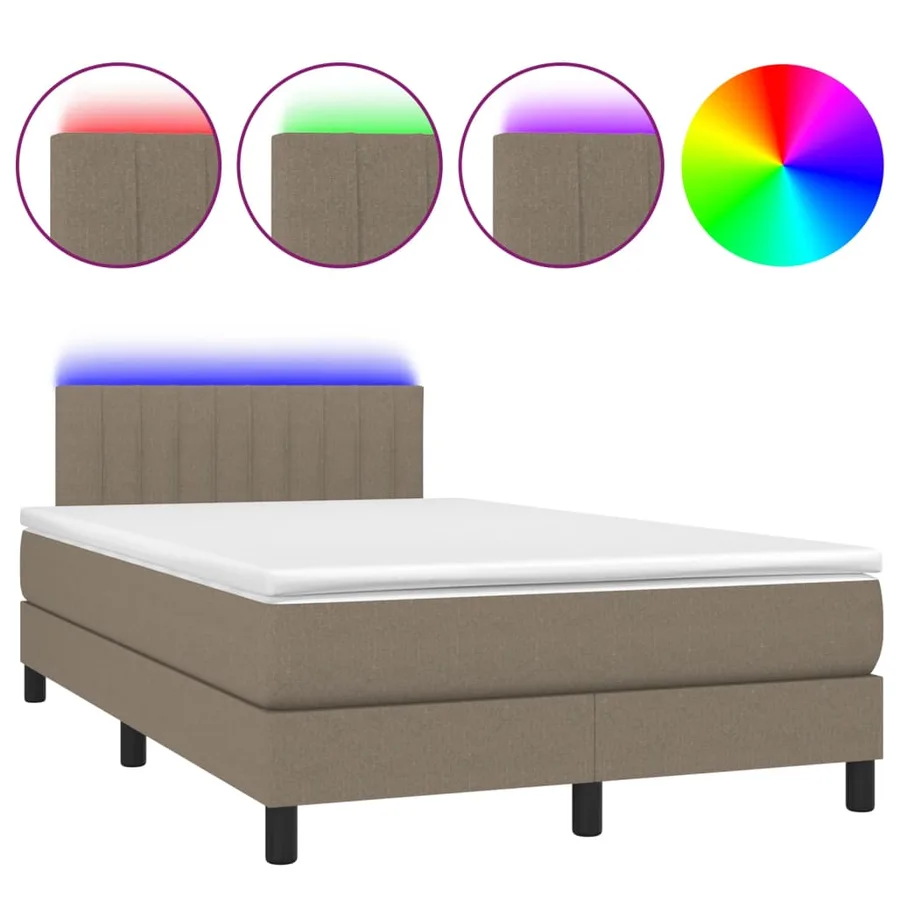 Sommier à lattes de lit matelas et LED taupe 120x190 cm tissu - 2