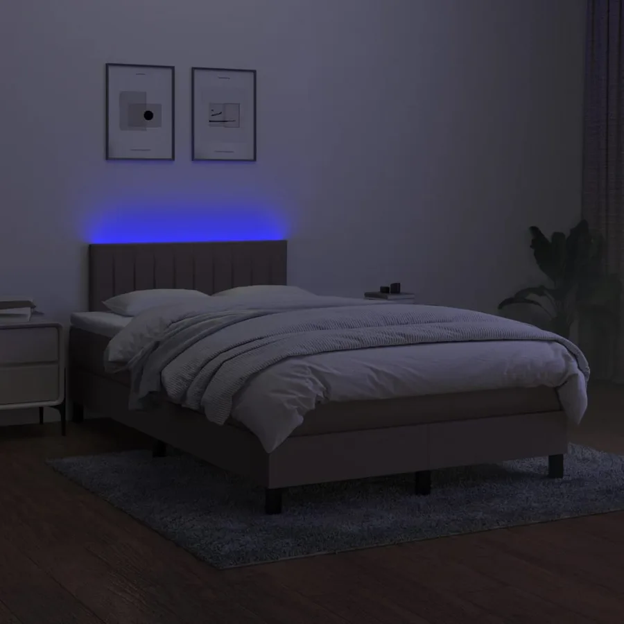 Sommier à lattes de lit matelas et LED taupe 120x190 cm tissu - 4