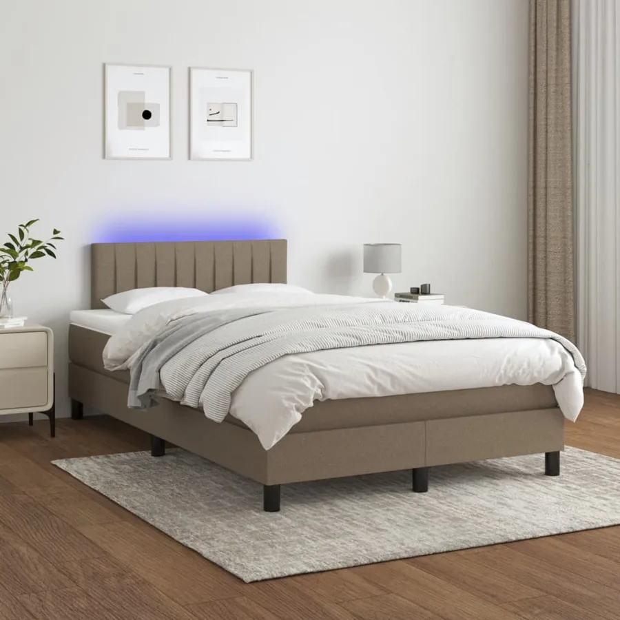 Sommier à lattes de lit matelas et LED taupe 120x190 cm tissu - 5