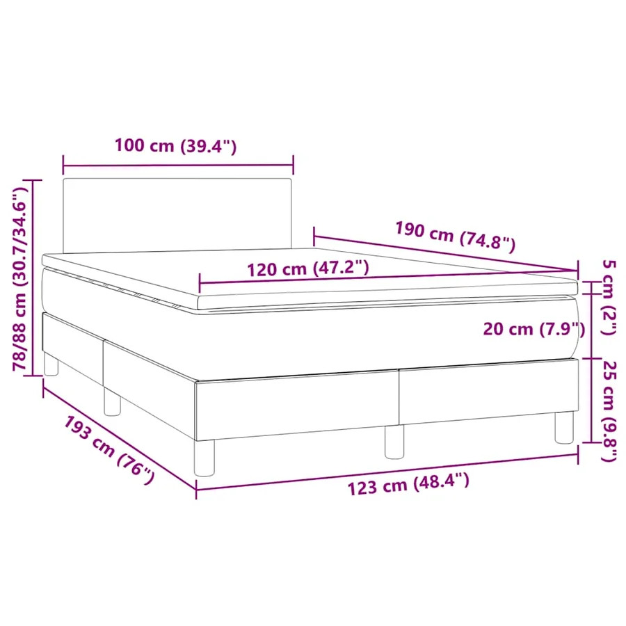 Sommier à lattes de lit matelas LED gris 120x190 cm similicuir - 11