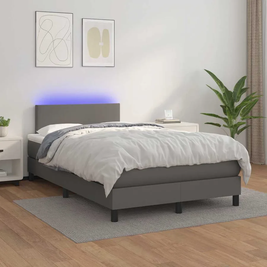 Sommier à lattes de lit matelas LED gris 120x190 cm similicuir - 5