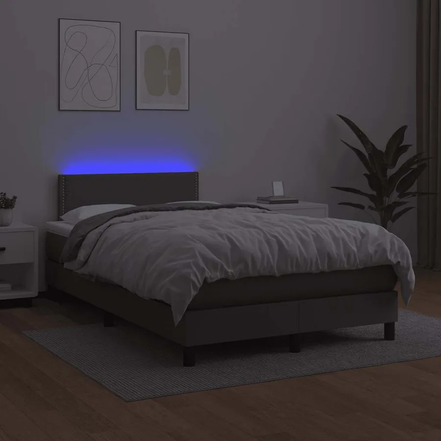 Sommier à lattes de lit matelas LED gris 120x190 cm similicuir - 4