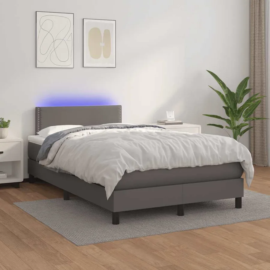 Sommier à lattes de lit matelas LED gris 120x190 cm similicuir - 5