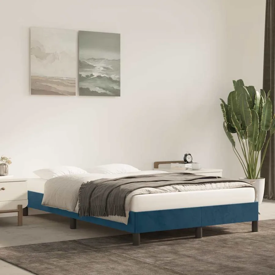 Cadre de lit sans matelas bleu foncé 120x190 cm velours