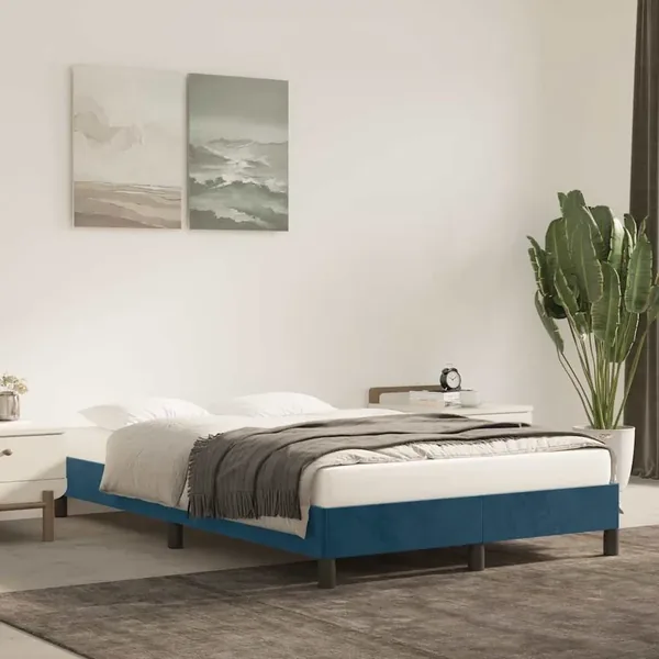 Cadre de lit sans matelas bleu foncé 120x190 cm velours