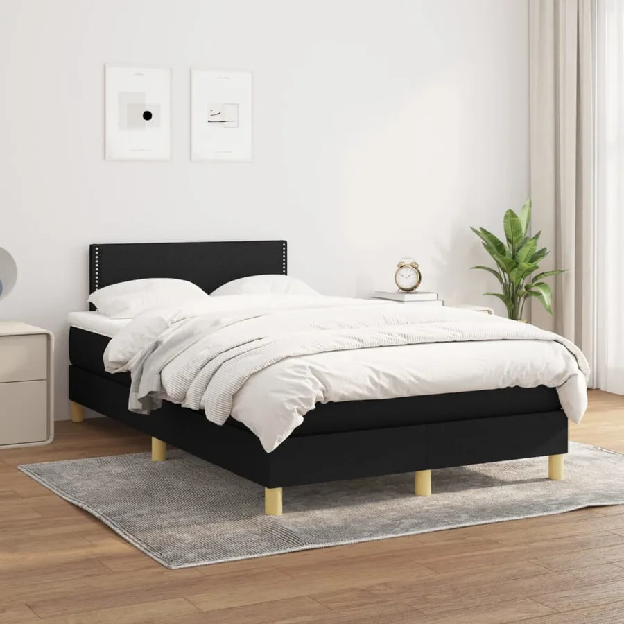 Sommier à lattes de lit avec matelas noir 120x190 cm tissu - 3