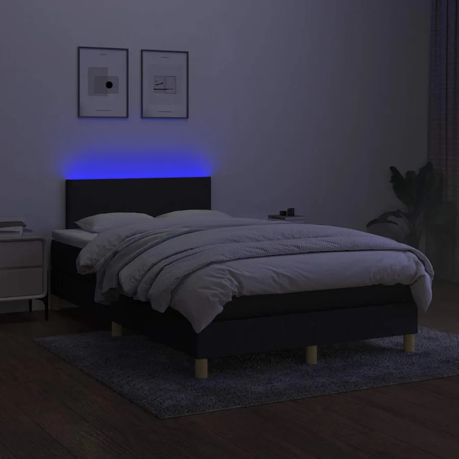 Sommier à lattes de lit matelas et LED noir 120x190 cm tissu - 4