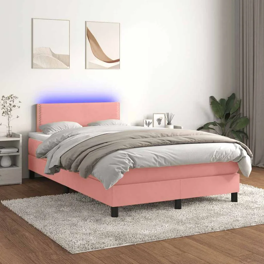 Sommier à lattes de lit et matelas LED rose 120x190 cm velours - 5