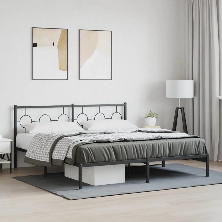 Cadre de lit métal sans matelas et tête de lit noir 180x200 cm