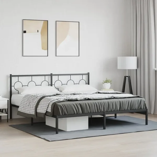 Cadre de lit métal sans matelas et tête de lit noir 180x200 cm