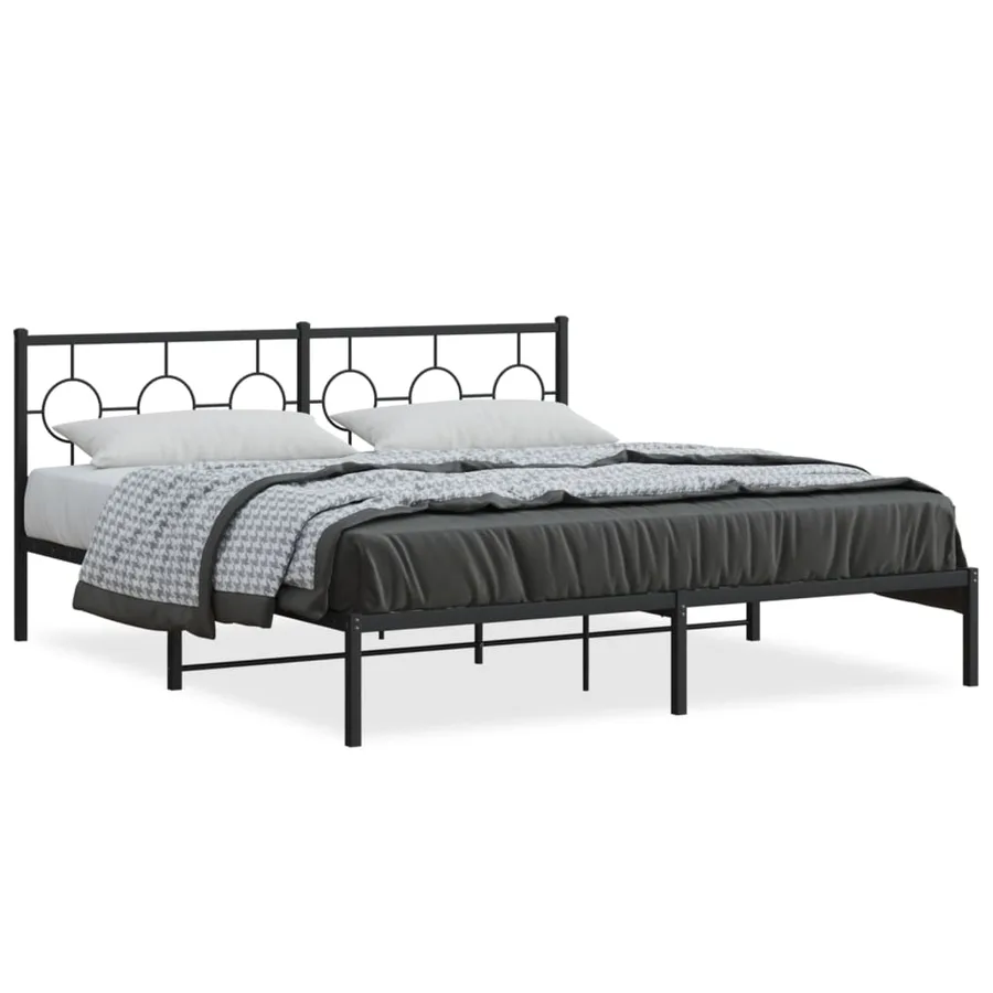 Cadre de lit métal sans matelas et tête de lit noir 180x200 cm - 2