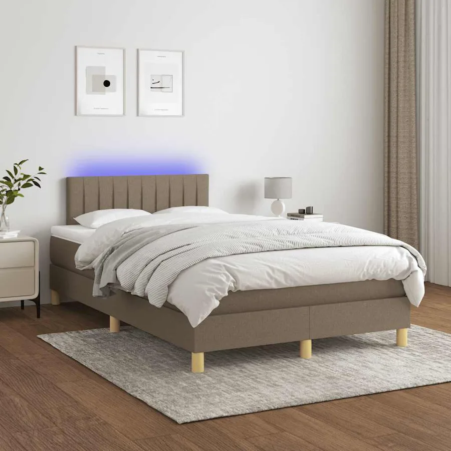 Sommier à lattes de lit matelas et LED taupe 120x190 cm tissu - 4