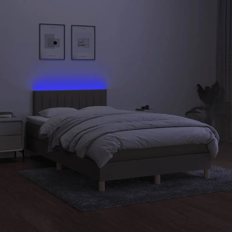 Sommier à lattes de lit matelas et LED taupe 120x190 cm tissu - 5