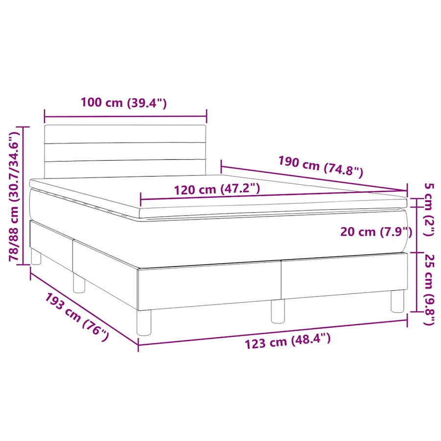 Sommier à lattes de lit matelas et LED noir 120x190 cm tissu - 11