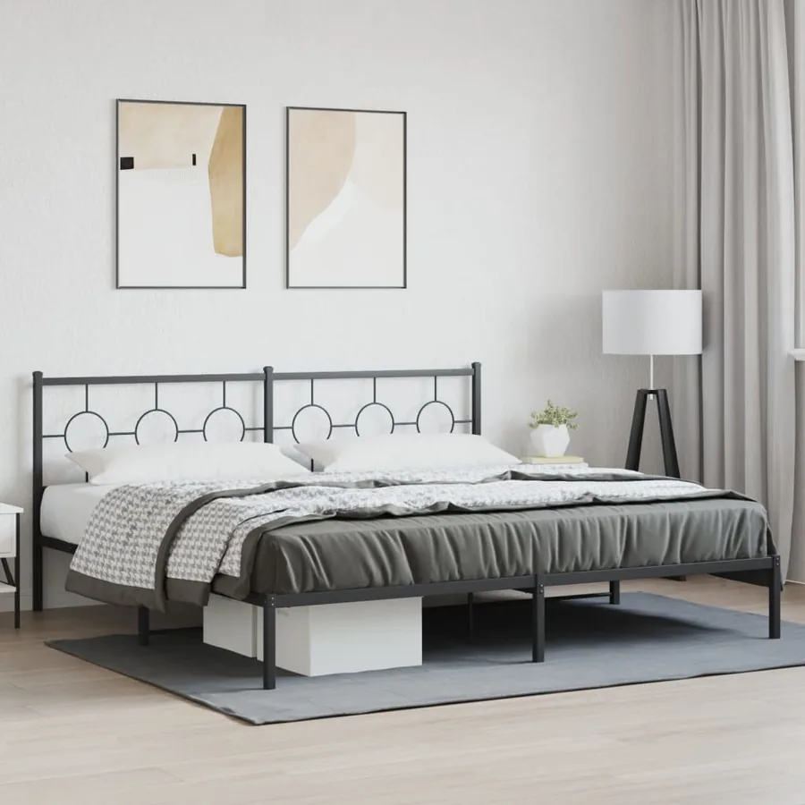 Cadre de lit métal sans matelas avec tête de lit noir 193x203cm