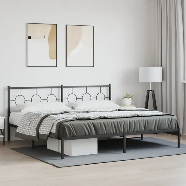 Cadre de lit métal sans matelas avec tête de lit noir 193x203cm