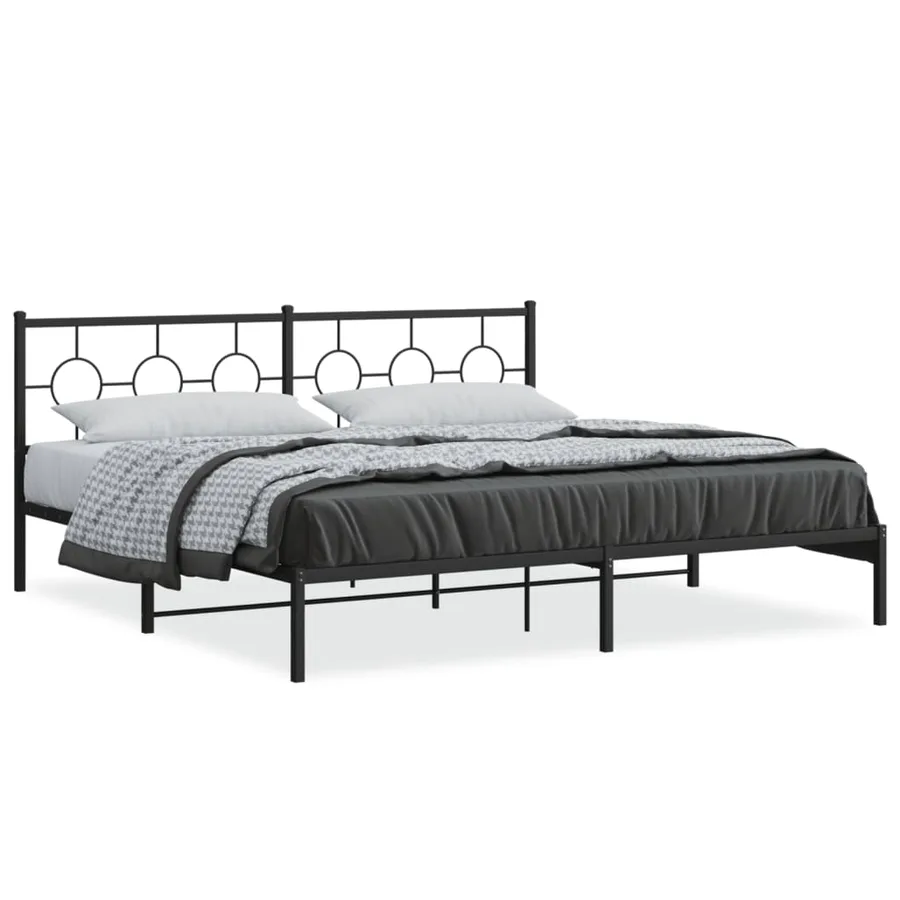 Cadre de lit métal sans matelas avec tête de lit noir 193x203cm - 2