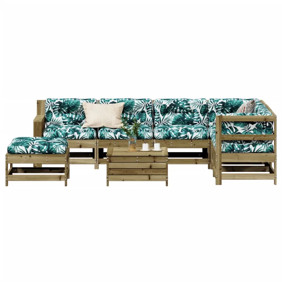 Salon de jardin 8 pcs avec coussins bois de pin imprégné