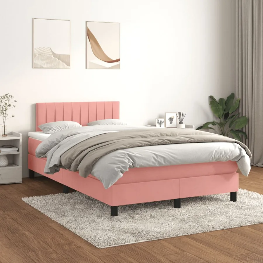 Sommier à lattes de lit avec matelas rose 120x190 cm velours - 3