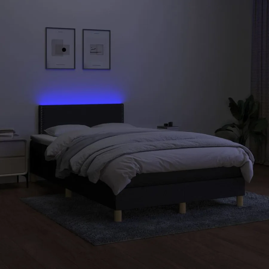 Sommier à lattes de lit matelas et LED noir 120x190 cm tissu - 4