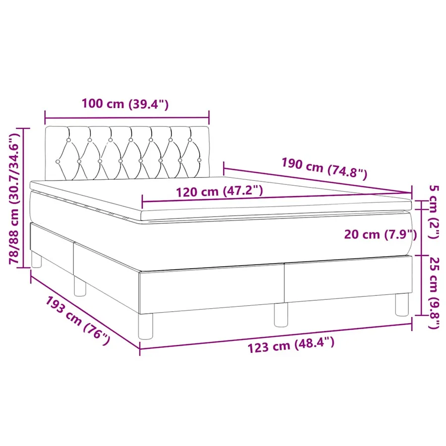 Sommier à lattes de lit matelas et LED marron foncé 120x190 cm - 11