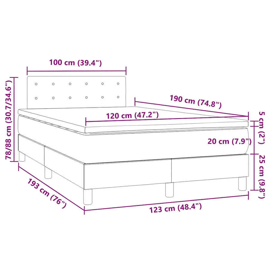 Sommier à lattes de lit matelas et LED marron foncé 120x190 cm - 11